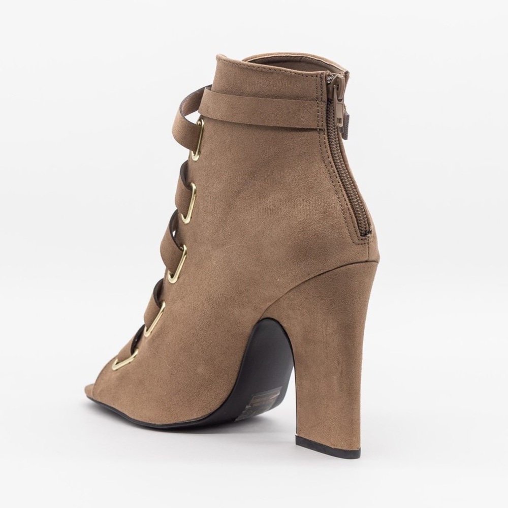 Taupe lace up block heel peep toe booties Size 10 - Picture 4 of 7